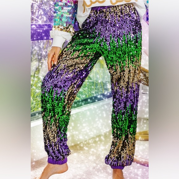 mardi gras sequin joggers